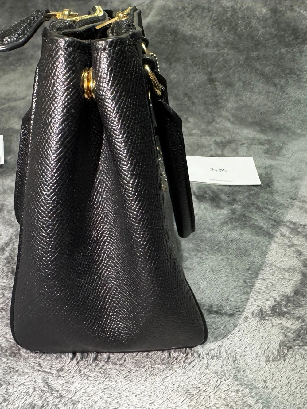 Coach Black Saffiano Leather Satchel with Gold Stud Accents